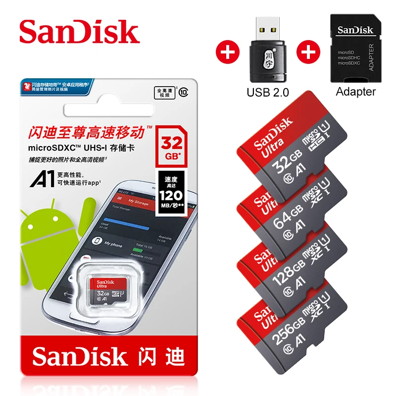 

SanDisk карта памяти Micro SD, класс 10, 16 ГБ, 64 ГБ, 128 ГБ