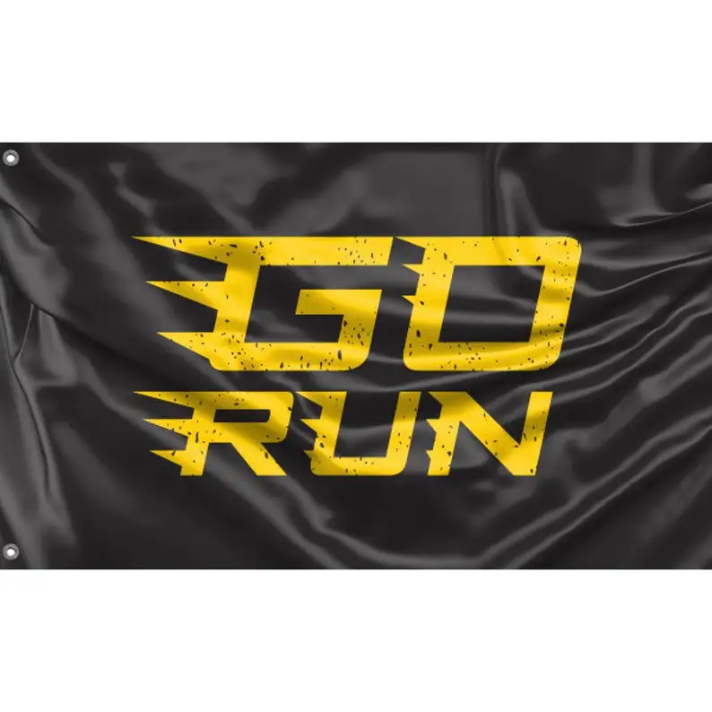 

Go Run Black Yellow Flag | Unique Design Print | Hiqh Quality Materials | Size - 3x5 Ft / 90x150 cm