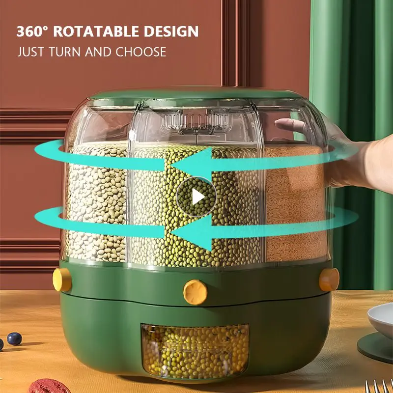 

360° Rotating Storage Bin Box Separated Sealed Cereal Container Grain Food Dispenser Food Container Kitchen Storage Organization