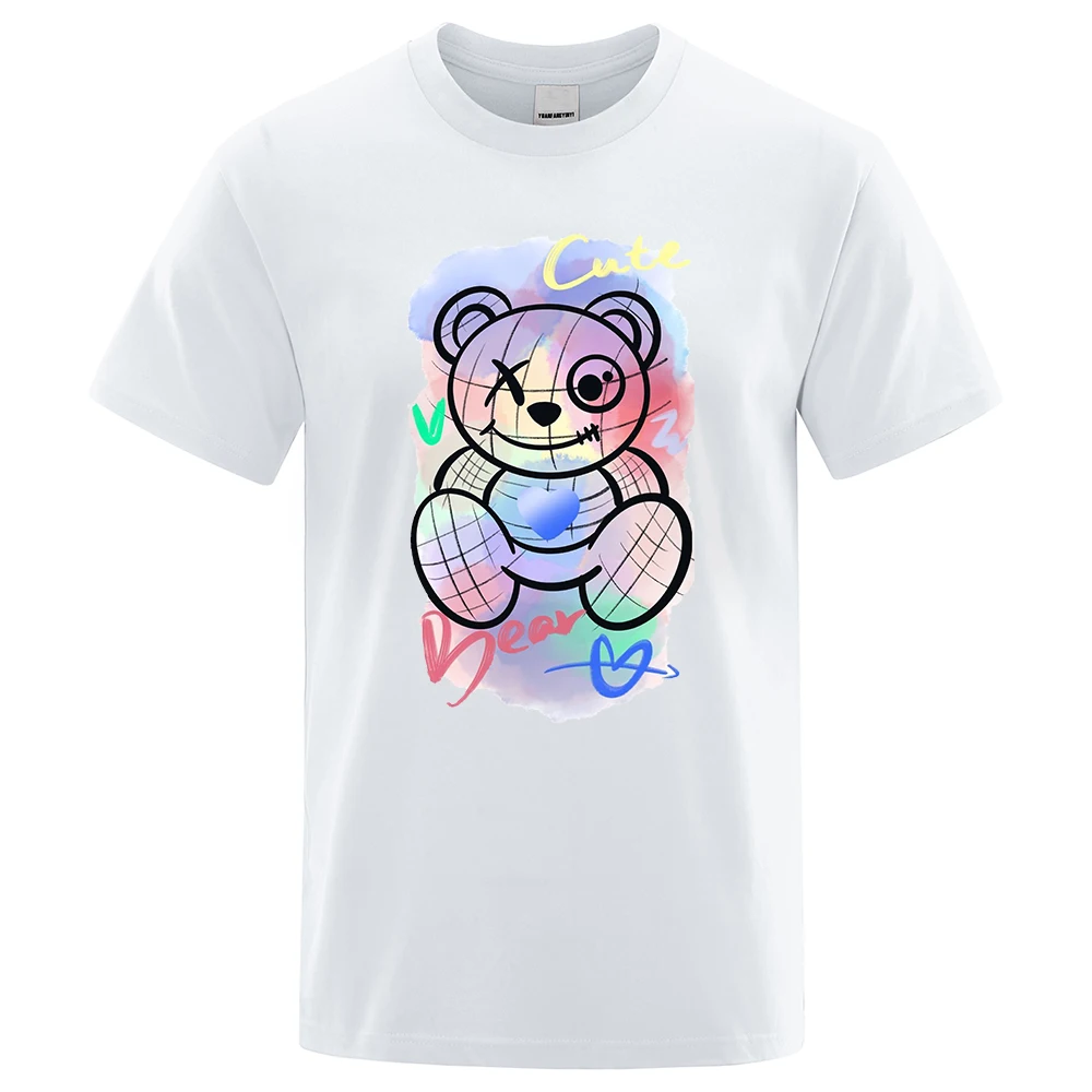 

Cute Puppet Bear Kawaii Printing Tops Men Vintage Crewneck Tee Clothes T Shirt Summer Breathable T-Shirt Harajuku Cotton Tshirt