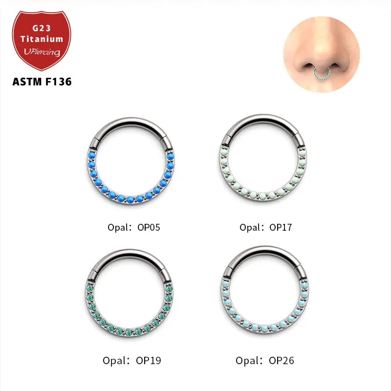 

Hera 16G G23 Titanium Opal Septum Clicker Hoop Ring Nose Labret Ear Tragus Cartilage Daith Helix Earring Body Piercing Jewelry