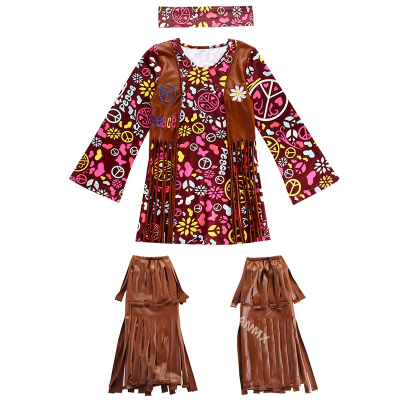 Платье в стиле хиппи для девочек винтажное платье косплея с бахромой Хэллоуина 60s