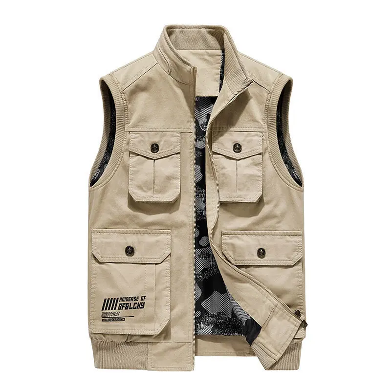 

2022 Spring and Autumn New Pure Cotton Washable Vest Thin Multi Pocket Loose Large Waistcoat Men