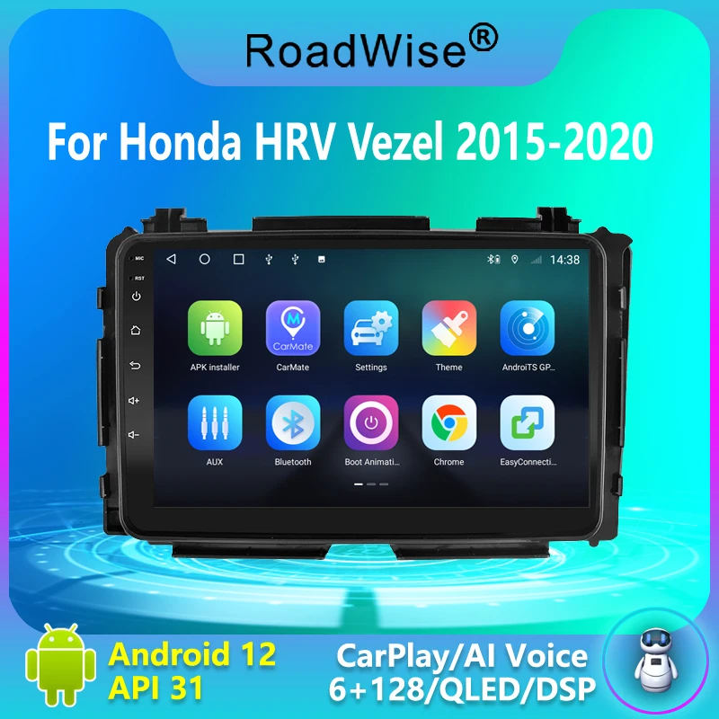 Roadwise Android Auto Radio Multimedia Player For Honda HRV HR-V Vezel 2015 2016 2017 2018 2019 2020 Carplay 4G GPS DVD 2DIN BT