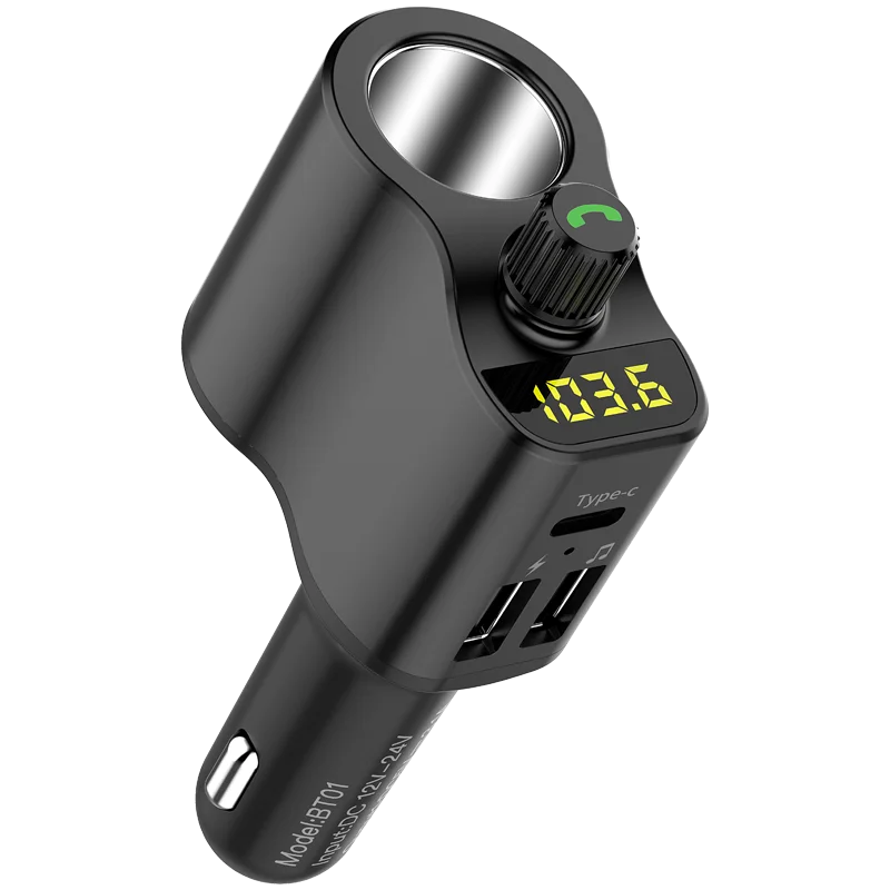 

Car FM Modulator Bluetooth 5.0 Transmitter Radio Music Player Hand Free Kit Audio Adapter with Cigarette Lighter Splitter Socket