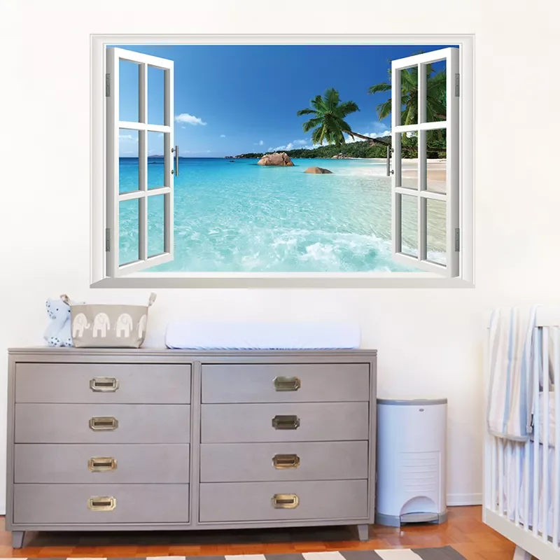 

Landscape False windows 3D wall sticker Hawaii style living room removable decoration diy pvc decals art children gift