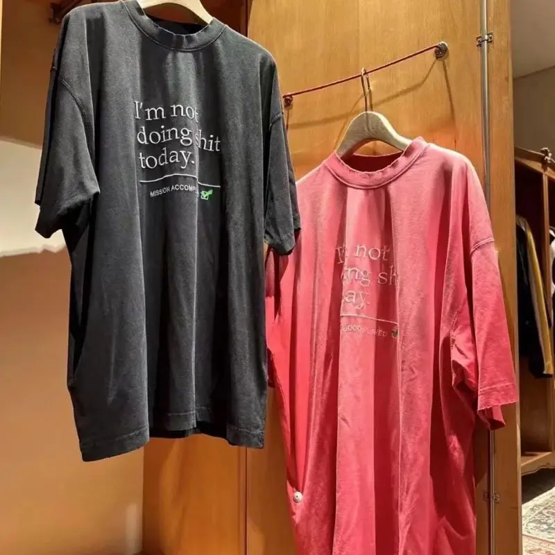 

VETEMENTS Tshirts High Quality Washed Gradient Dye Embroidered Letter Short Sleeve Vintage Oversized VTM T-shirt for Men Women