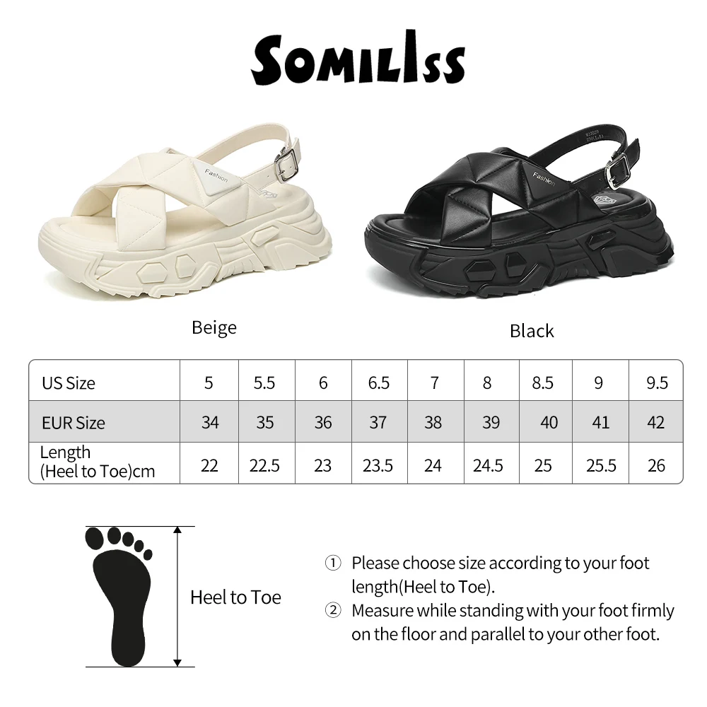 SOMILISS Summer Women Platform Chunky Sandal Buckle Strap Microfiber Leather Ladies Fashion Flat Casual Shoes for Women