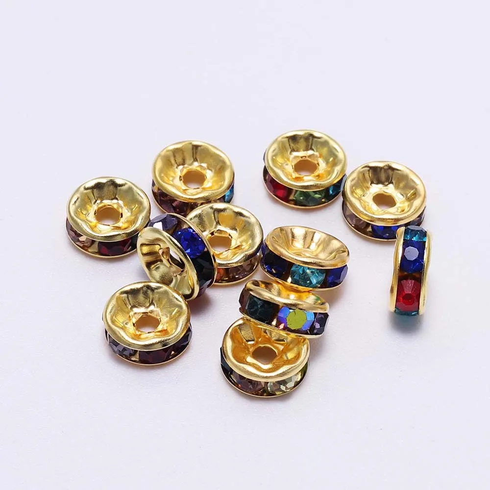 

50pcs/lot 4 6 8 10mm Gold Color Rhinestone Rondelles Crystal Bead Loose Spacer Beads for DIY Jewelry Making Accessories Supplie
