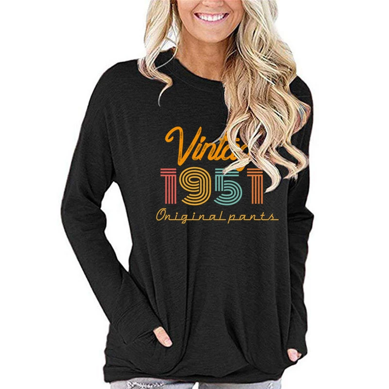 73th Birthday Gift Women Fall Long Sleeve T-shirt Born 1951 Classic Graphic Tops Vintage Print Long-sleeved T-shirts