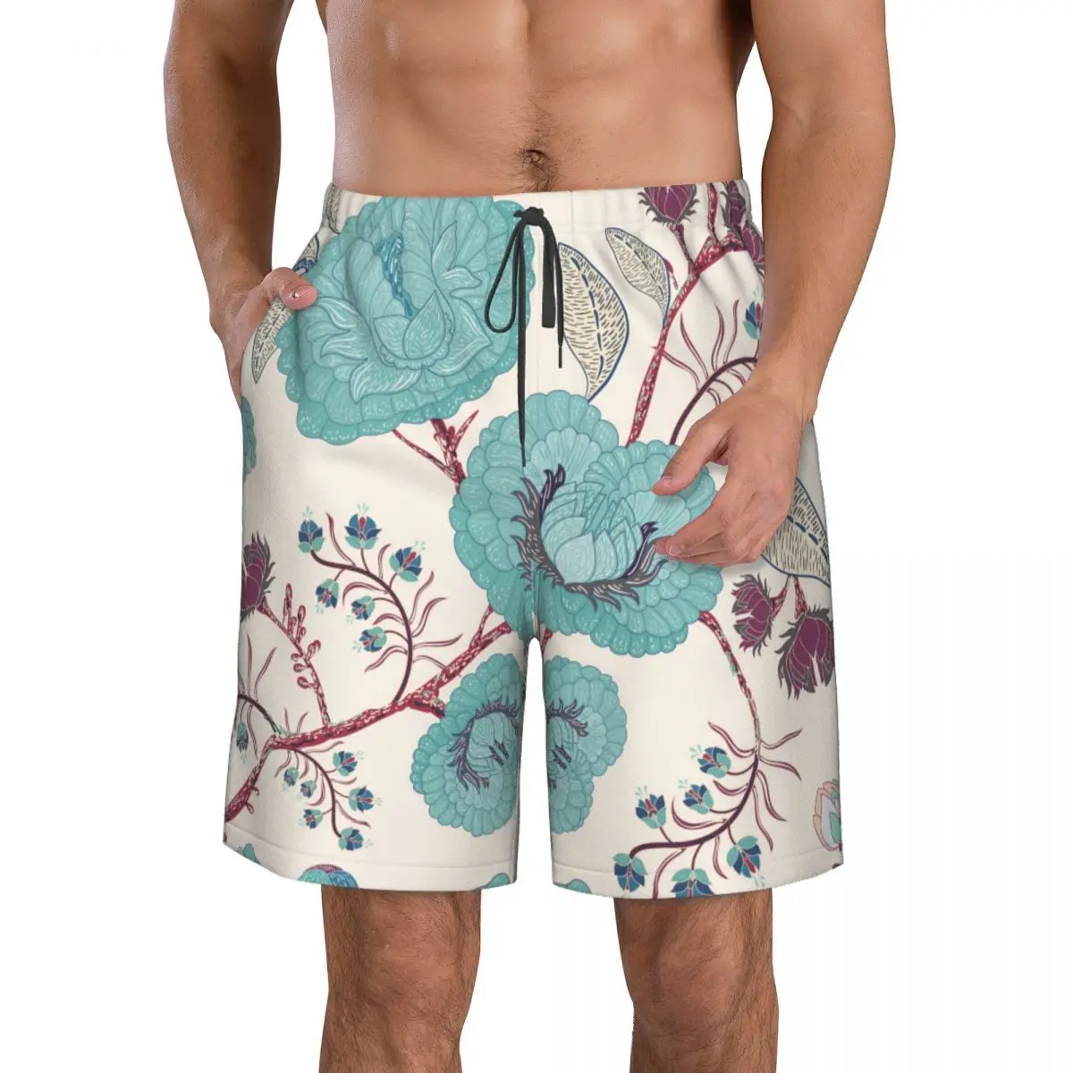 Quick Dry Summer Mens Beach Board Shorts Briefs For Man Swim Trunks Swimming Shorts Beachwear Big Decorative Flowers