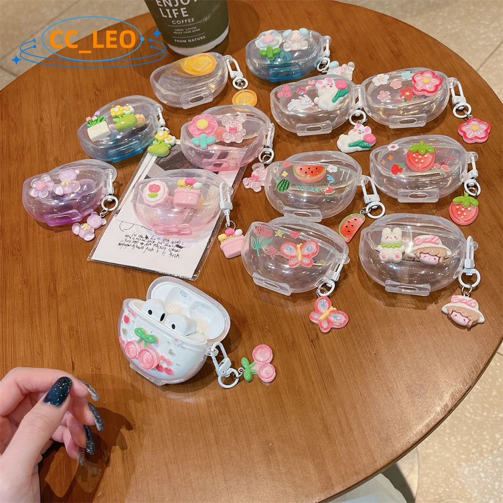 Для OPPO Enco Air2 чехол милый прозрачный брелок в виде вишни винограда милая Клубника