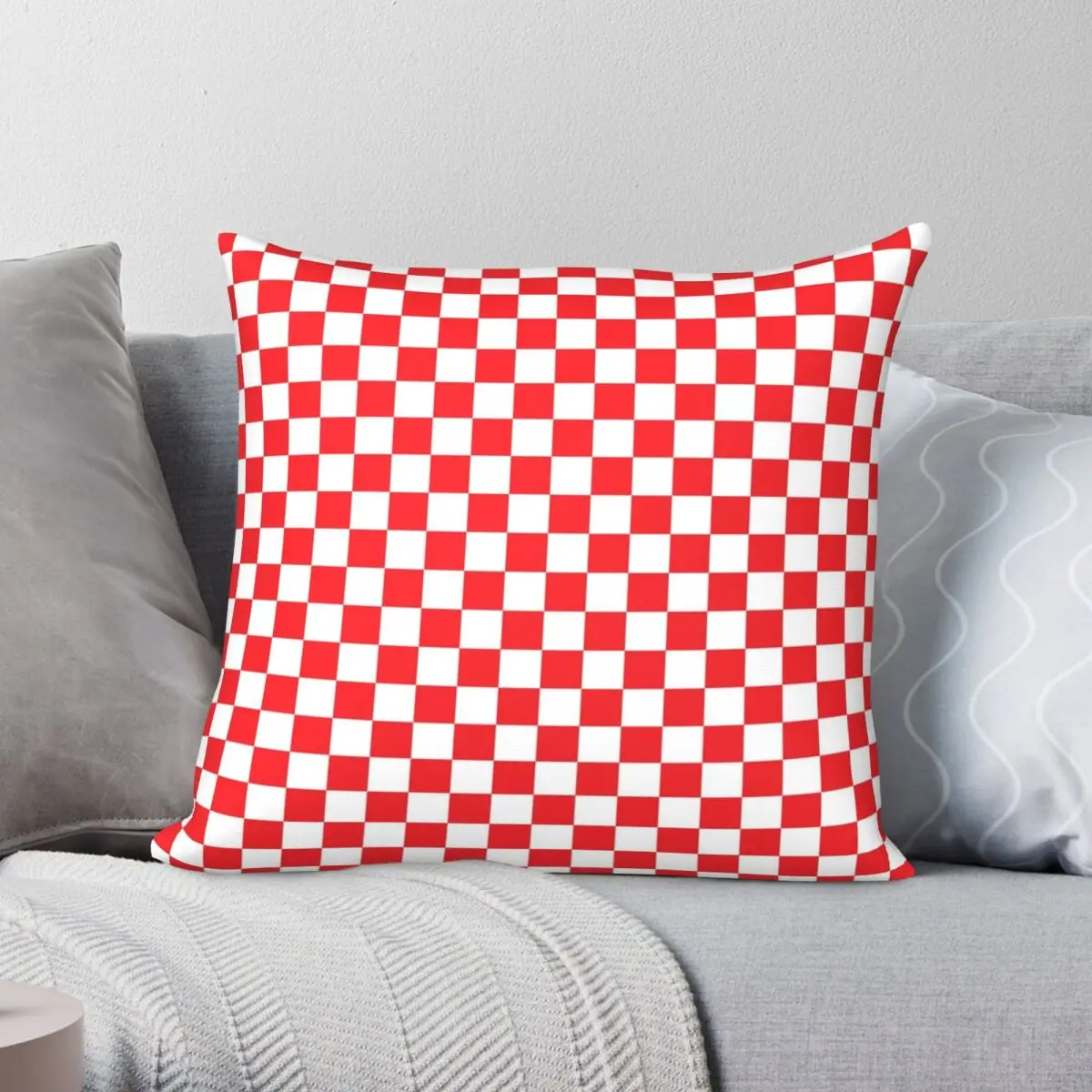 

Red Checkerboard Square Pillowcase Polyester Linen Velvet Pattern Zip Decor Pillow Case Sofa Seater Cushion Case
