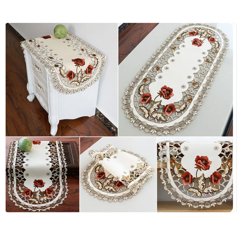 

Oval Vintage Embroidered Lace Tablecloth Elegant European Rustic Floral Table Decoration Floral Satin Fabric Table Cloth