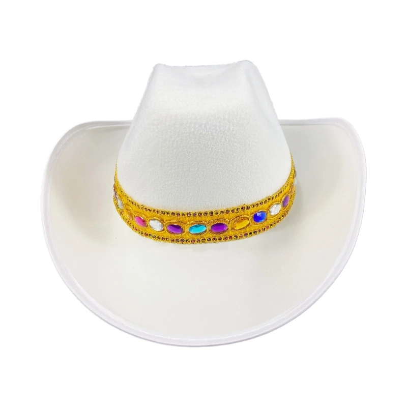 

Модная Ковбойская шляпа с красочными драгоценными камнями, большие поля, шляпы Cowgirl, ковбойская джазовая шляпа, повседневная женская шляпа, ...