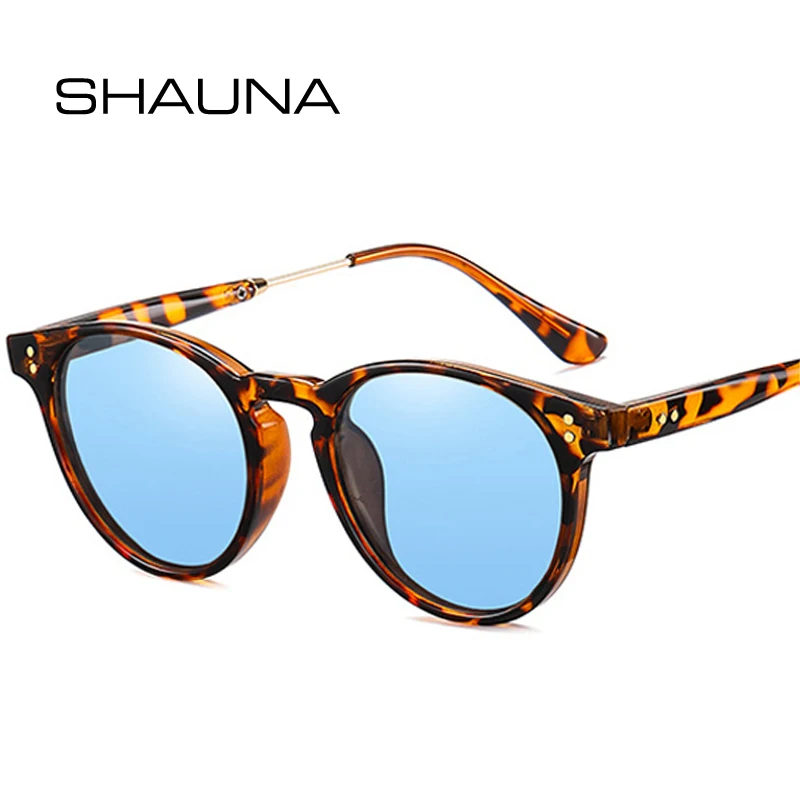 

Мужские и женские очки с заклепками SHAUNA, круглые поляризационные солнцезащитные очки в стиле ретро с прозрачными океанскими линзами, UV400