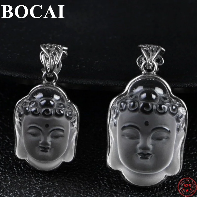 

BOCAI S925 Sterling Silver Charm Pendants 2022 New Fashion White Crystal Buddha Head Pure Argentum Amulet Jewelry for Women Men