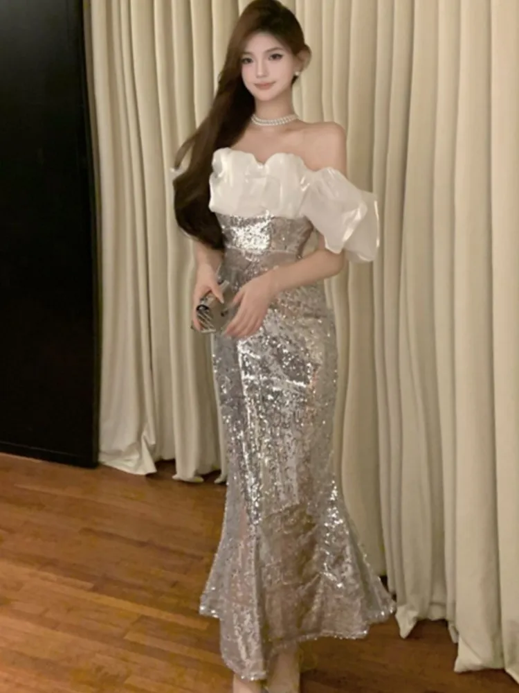 Сексуальные женские платья элегантное платье с открытыми плечами и разрезом на