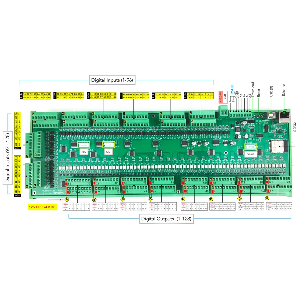 KC868-A128 ESP32 макетная плата 128DI 128DO MOSFET Home Assistant Automaton Module Wifi Switch ESPhome Tasmota Arduino IDE