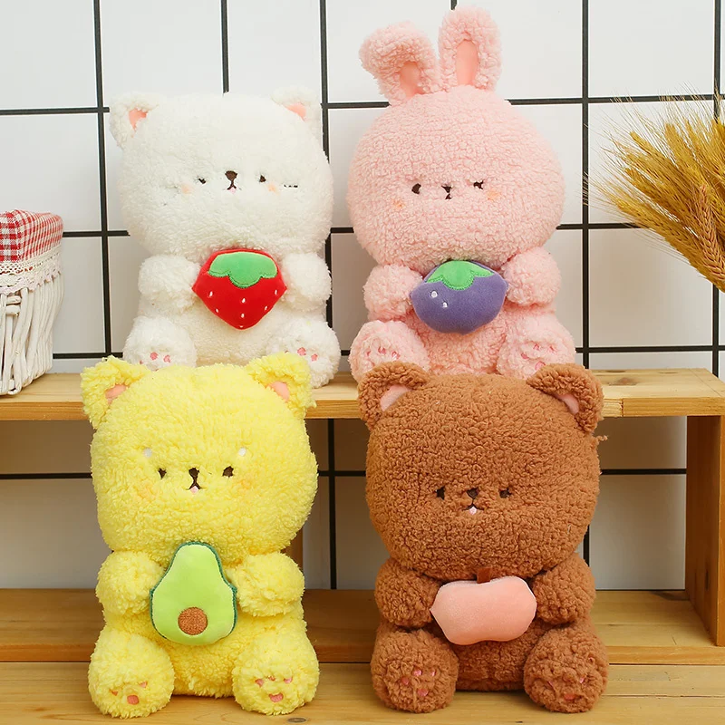 

23cm Kawaii Plush Toys Rabbit Bear With Fruit Stuffed Doll Soft Cartoon Animal Toy Birthday Christmas Gift for Kids Children