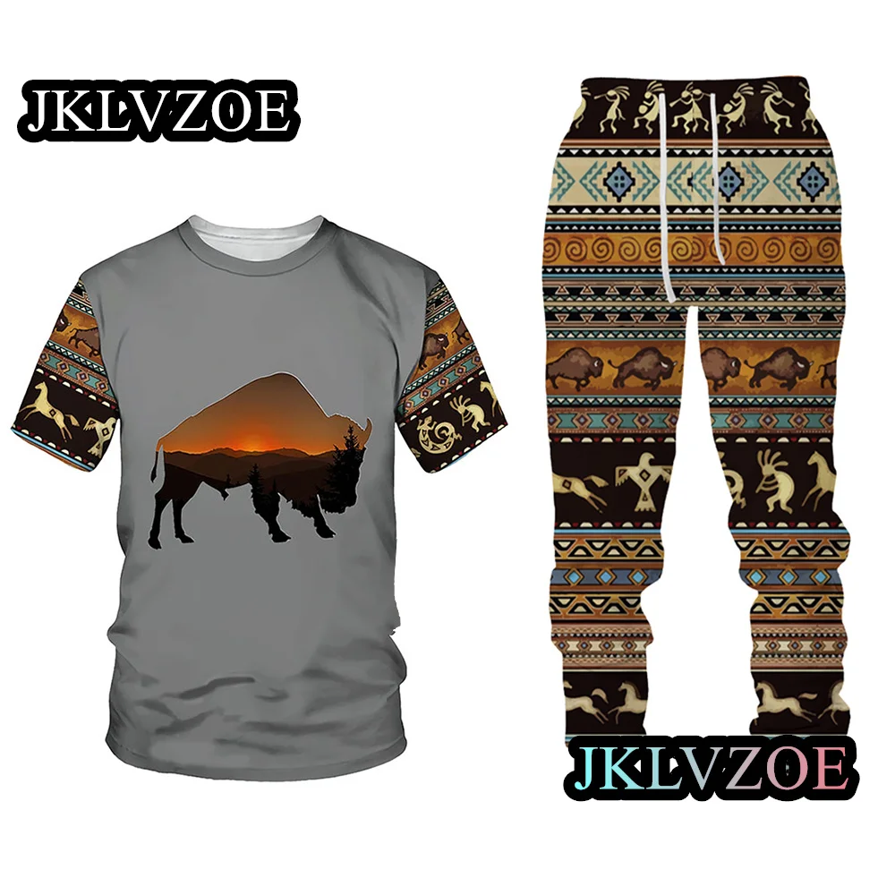 2023 Summer Men's T-Shirt Trousers Set Fashion Tiger Print Tracksuit 2 Pieces Casual Men Clothing Oversized Streetwear Outfits