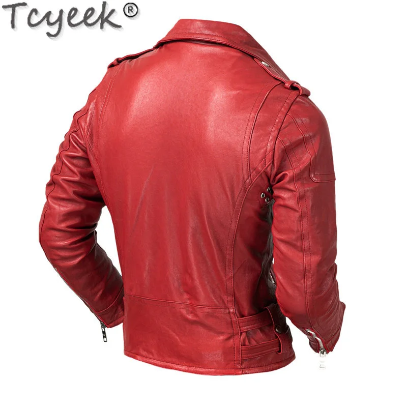 

Genuine Chic Leather Jacket Men Clothes Red Spring Fall Real Sheepskin Coat Mens Slim Motorcycle Jackets 2023 Veste Homme