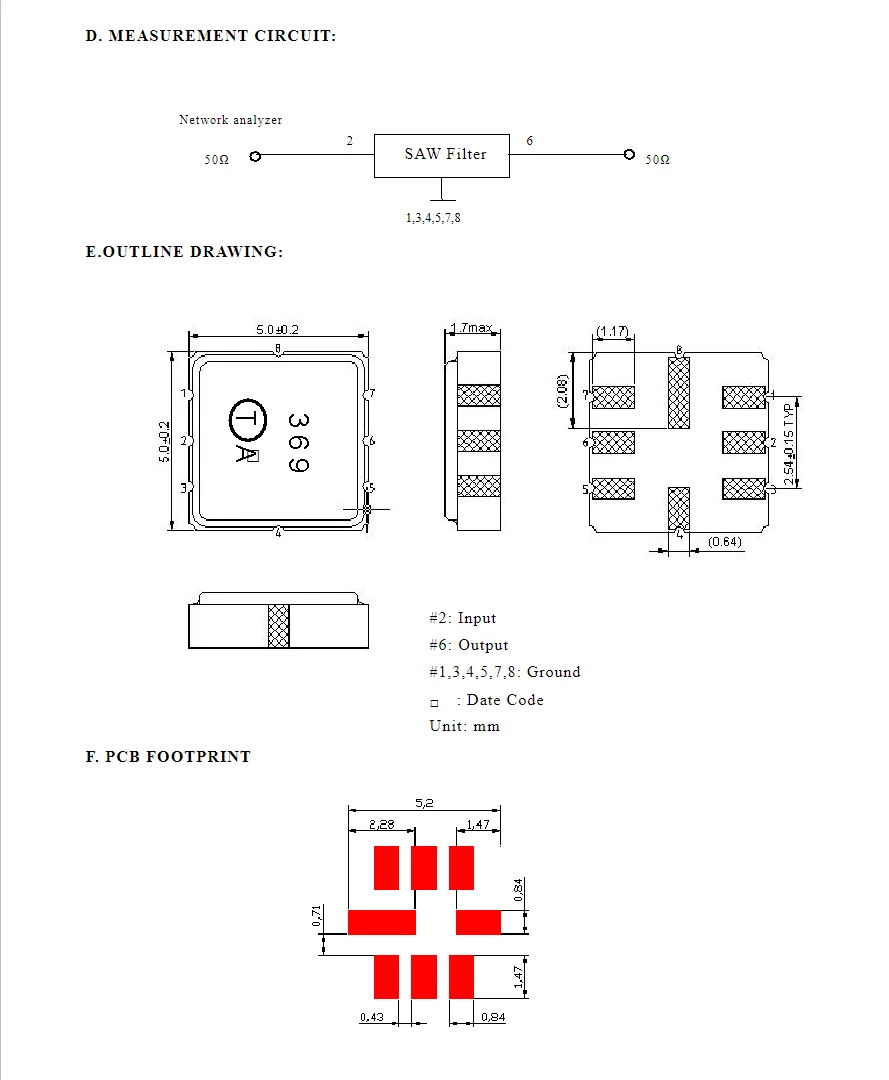 10 шт. TA0369A код 369 новый подлинный SMD SAW фильтр 220 МГц в упаковке