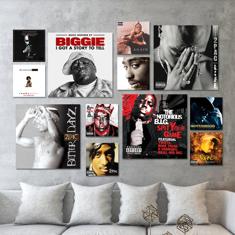 The Notorious B.I.G Biggie Smalls Tupac 2Pac Album Poster Hiphop Music Singer Rapper Photo Sticker Wall Decor Fans Artwork Cards