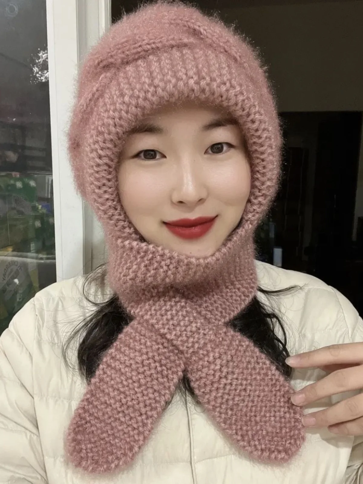 New Autumn and Winter Squirrel Velvet Earmuffs Hat Handmade Knitted Woolen Cap Women All-Matching Thickened Scarf One-Piece S...