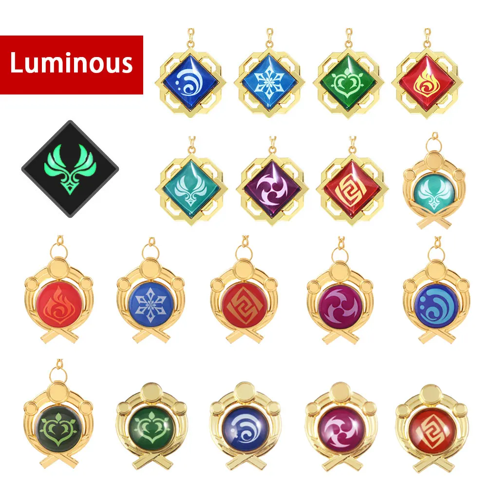 

20Pcs Game Genshin Impact Vision Eye of God Element Keychain Brooch Pin Zhongli Ganyu Inazuma Mondstadt Luminous Keyring Jewelry