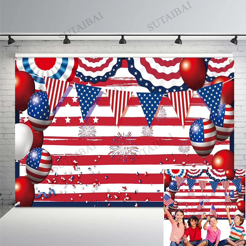 

4th of July Decorations Independence Day Banner Sign Patriotic Party American Flag Stars Stripes Background Photo Backdrop Props