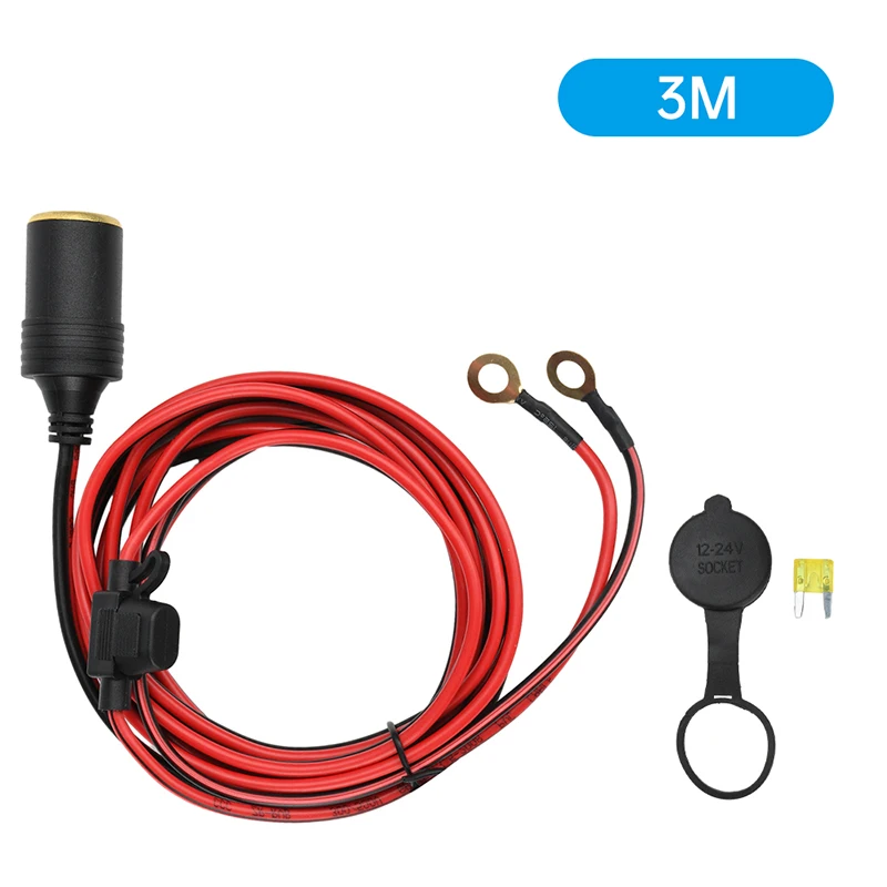 

DC 12 В-24 В для автомобиля, мотоцикла, грузовика, прикуривателя, медный носовой разъем, адаптер с предохранителем 20 А, 14Awg, 30 см, 1 м, 2 м, 3 м