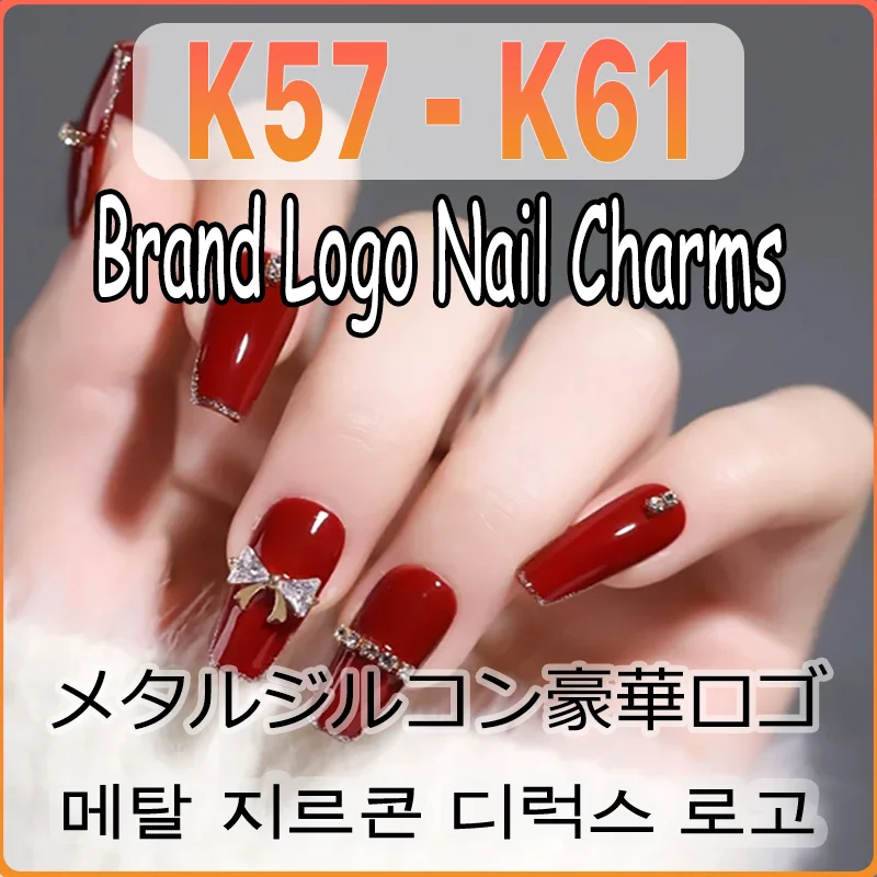 

10Pcs/Lot Metal zircon Brand Logo K57-K61 Metal Nail Charms Golden Silvery Nail Professional Decoration Manicure DIY Accessories