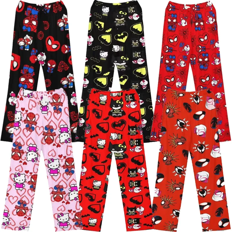Пижамные штаны Hello Kitty хлопковые свободные женские пижамные Человек-паук для сна