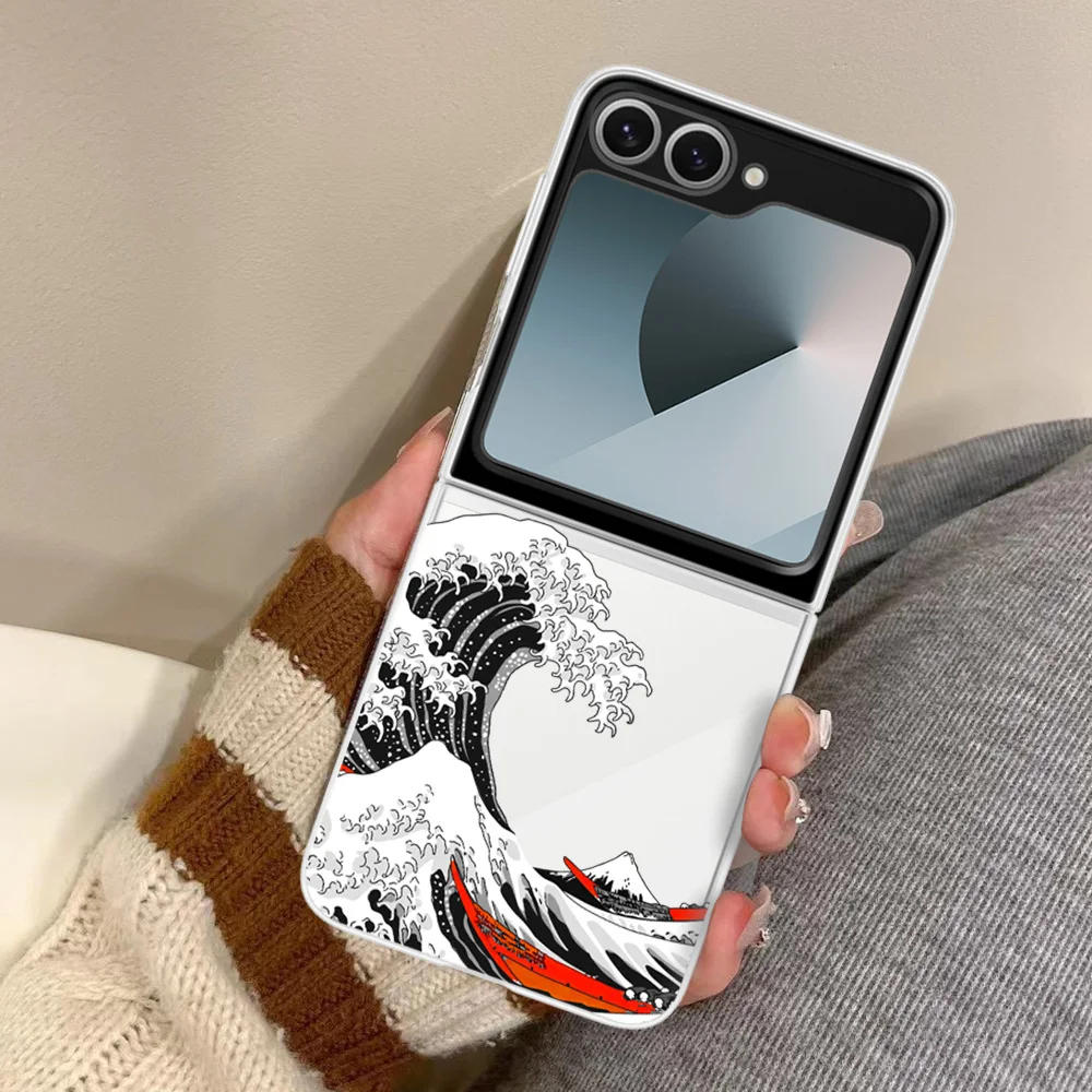 Чехол с узором Великая волна от Канагавы для Samsung Galaxy Z Flip 6 5 4 3 Beauty Flip6 Flip5 японский