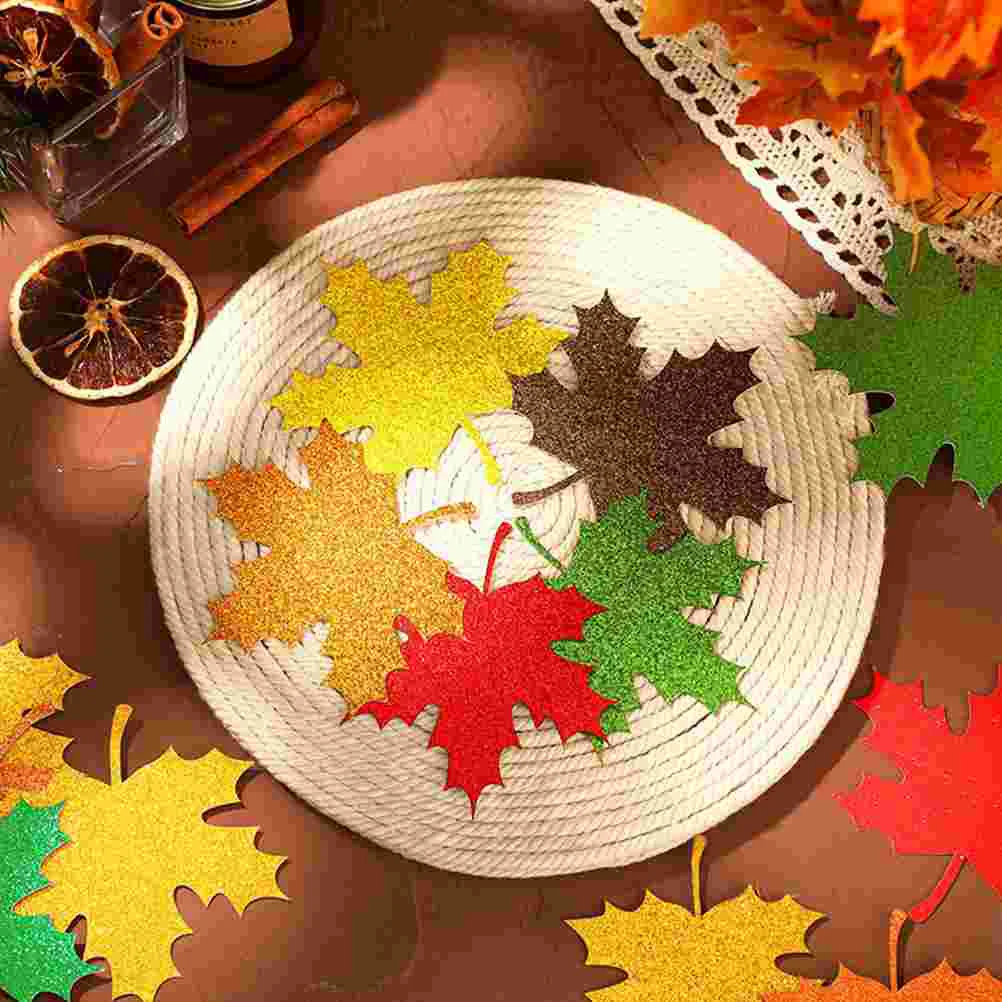 

100 Pcs Glitter Maple Leaves Ornaments Decorations Party Decors Leaf Paper Cuts Cutouts Fall Small