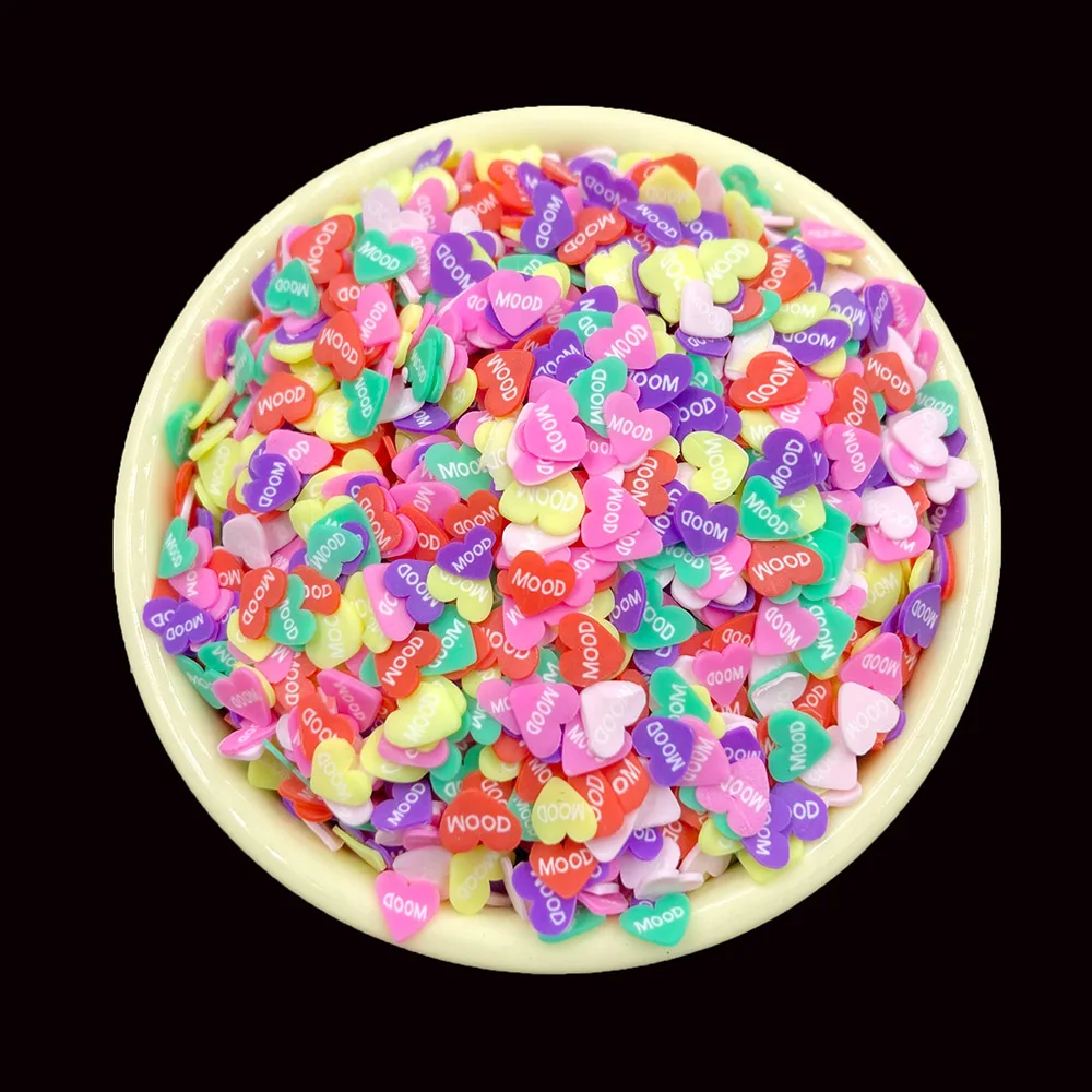 

100g Colorful Mood Heart Slice Polymer Clay Sprinkles for Crafts DIY Nail Art Decoration Addition For Fluffy Clear Slime