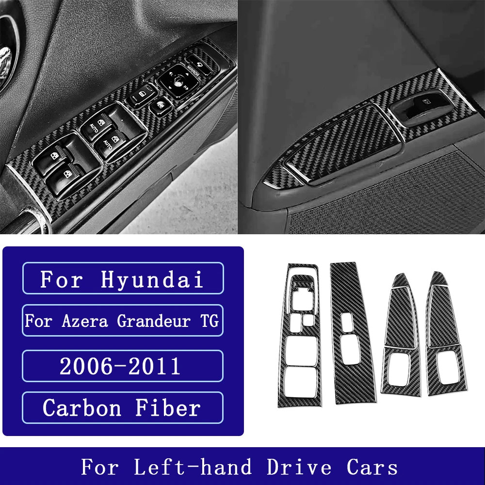 Фото Для Hyundai Azera Grandeur TG 2006-2011: наклейки из углеродного волокна для панели управления стеклоподъемниками, аксессуары для интерьера автомобиля, декоративные наклейки. №5