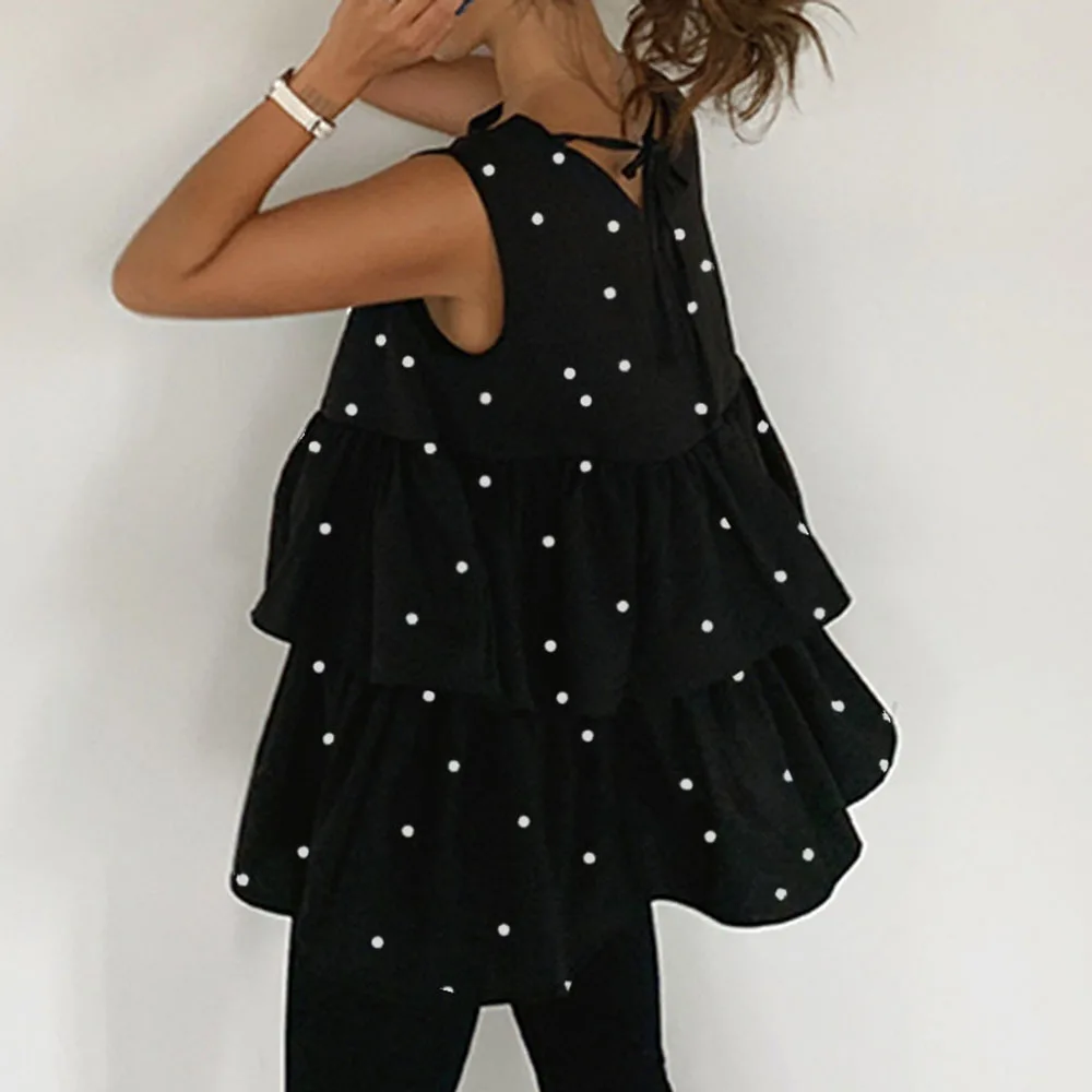 

Блузка женская без рукавов, с круглым вырезом и оборками