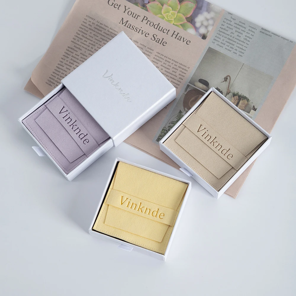 White Cardboard Drawer Jewelry Boxes Custom Logo Jewelry Ring Necklace Earring Bracelet Microfiber Gift bags Small Business Case
