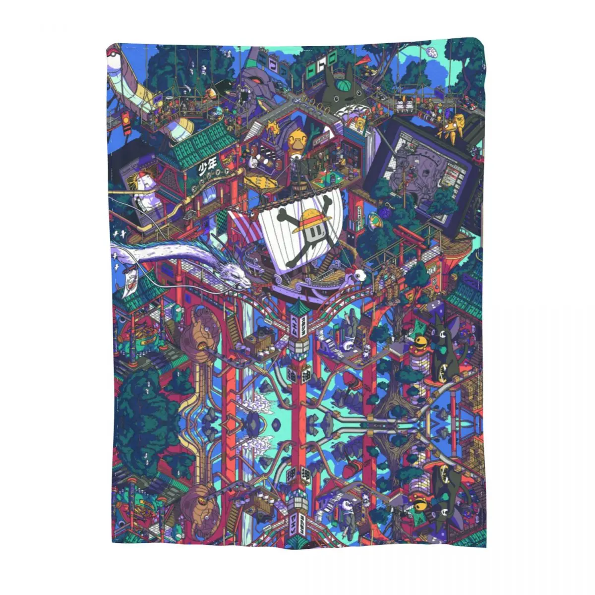 

Japan Anime Miyazaki Hayao Cartoon Blanket Flannel All Season Spirited Away Building Relax Ultra-Soft Throw Blanket for Home