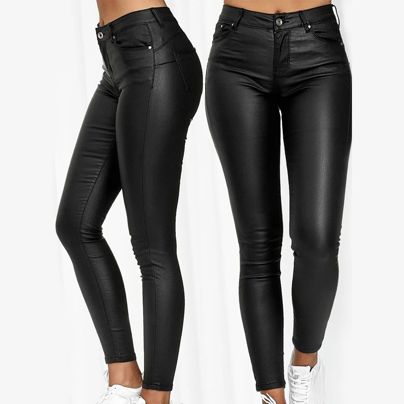 

Spring Women PU Leather Pants Black Sexy Stretch Bodycon Trousers Women High Waist Long Casual Pencil Pants Plus Size S-3XL
