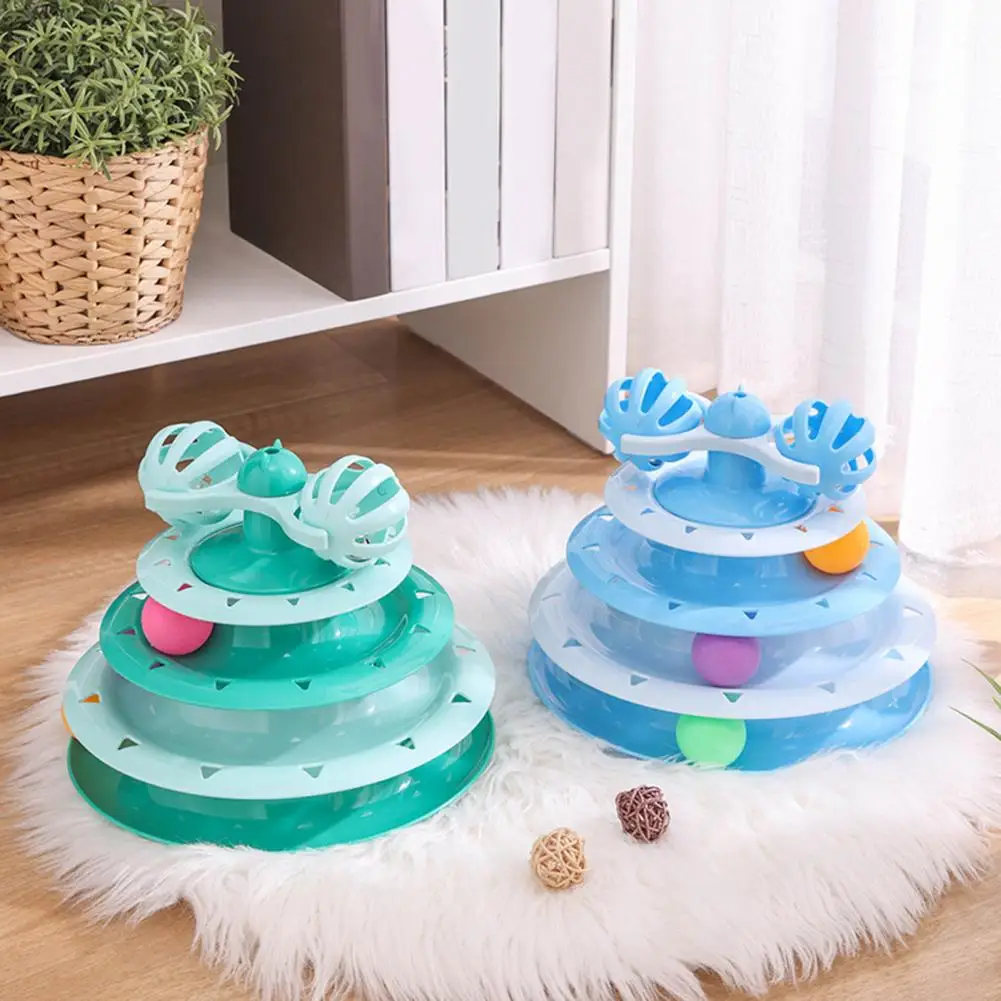 

Funny Cat Toy Anti-skid Bottom 4 Layers Catch Rotating Balls Interactive Cat Toy with Jack Cat Teaser Toy for Daily Life