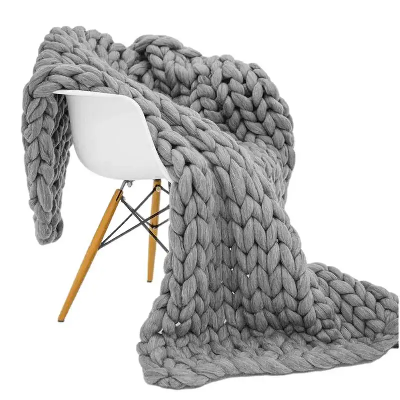 

New Hot Large Soft Hand Chunky Knitted Blanket For Winter Bed Sofa Plane Thick Yarn Knitting Throw Cheap Sofa Cover Blankets