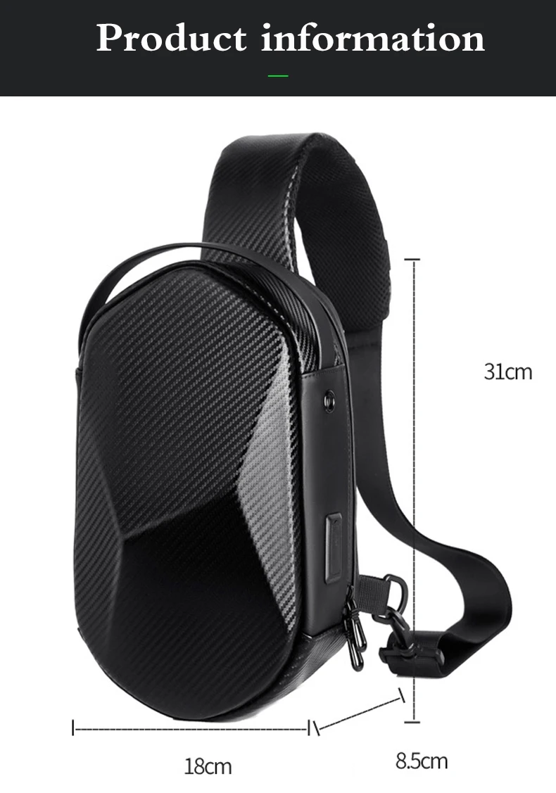 EVA carbon fiber fashion multifunctional usb messenger shoulder bag men waterproof travel sling messenger bag chest bag men