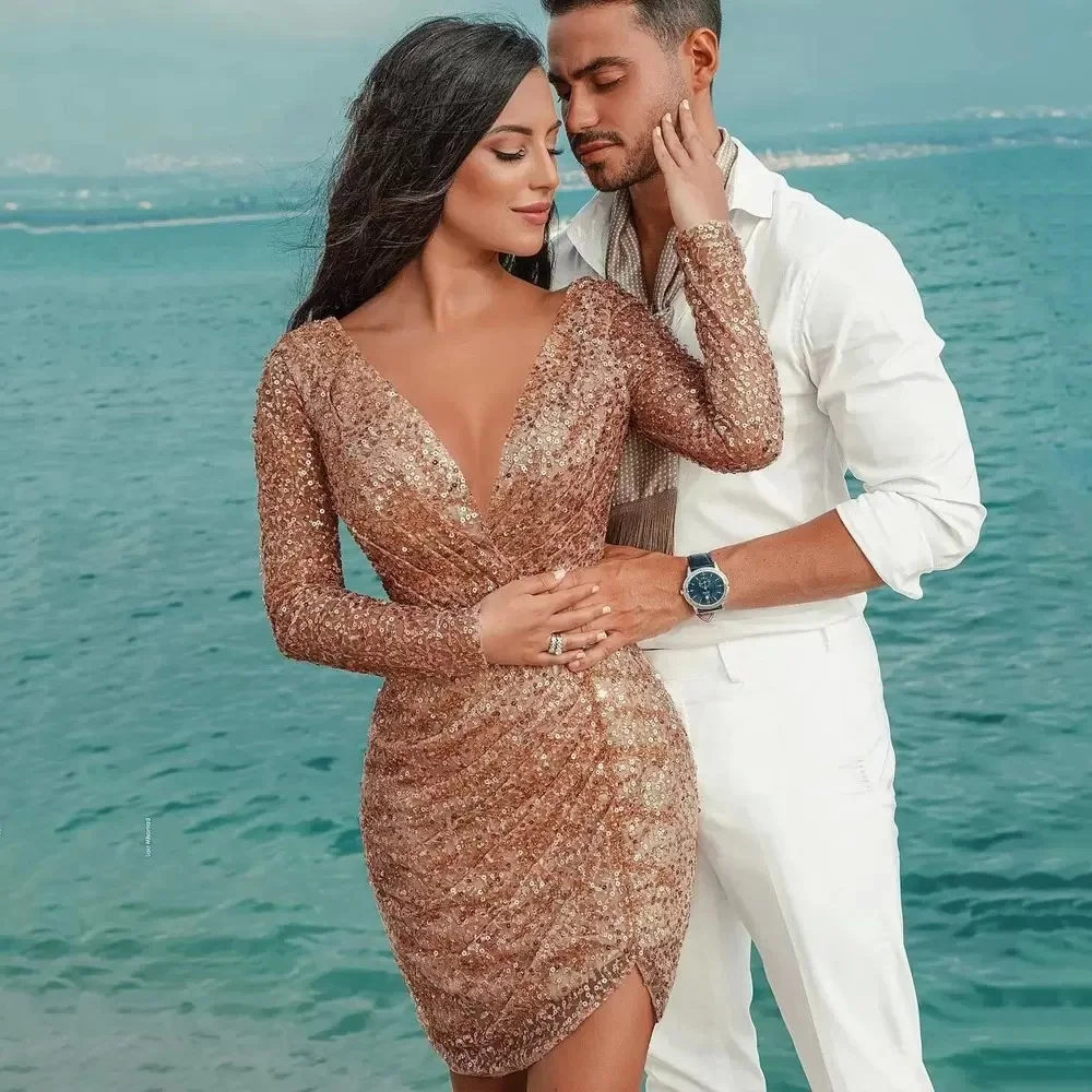 

2023Casual elegant comfortable slim dress, new women's sexy deep V long sleeve slim pencil dress vestidos de festa