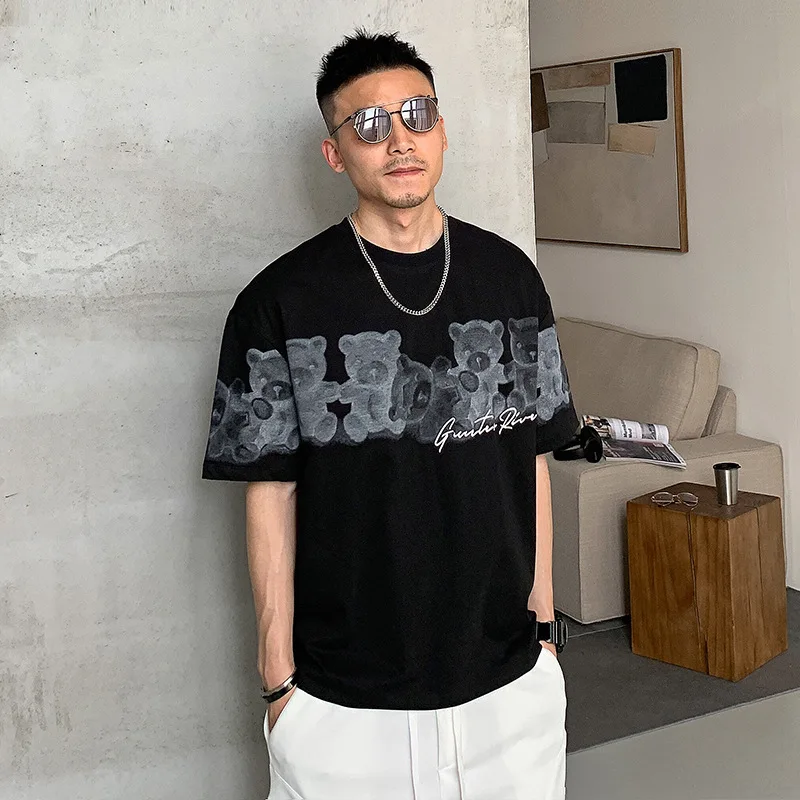 

Summer couple men's bear cartoon cartoon printing short-sleeved round neck loose T-shirt tide brand half-sleeved short-sleeved