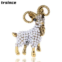pearl goat brooch vintage fashion unisex animal pin fashion autumn coat brooches women and men jewelry good gift