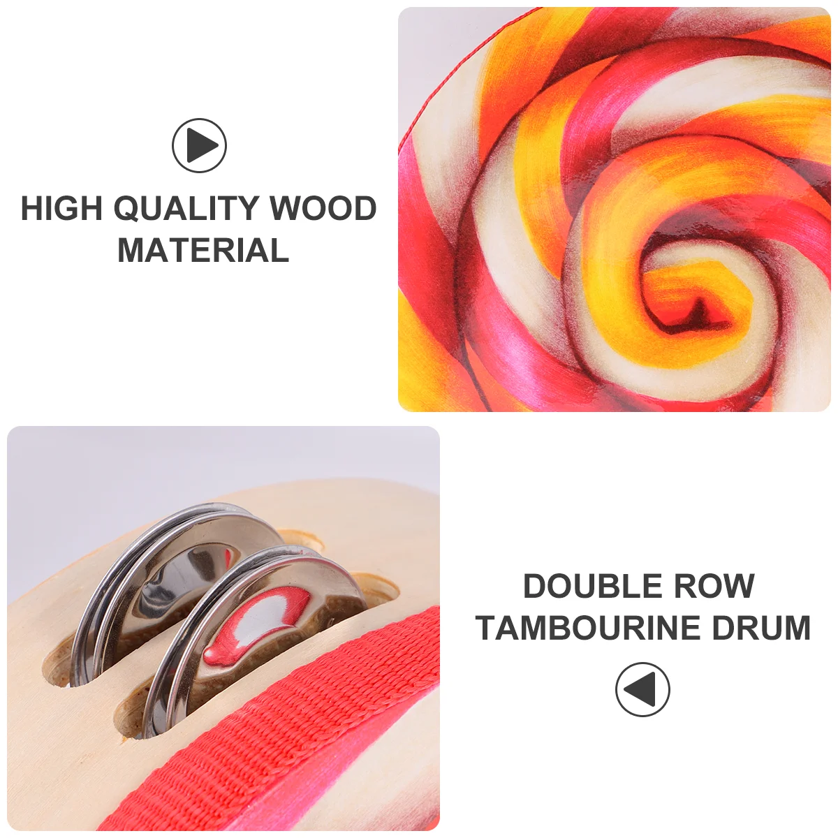 8 Inch Musical Wood Tambourine Educational Handheld Drums Double Row enlarge