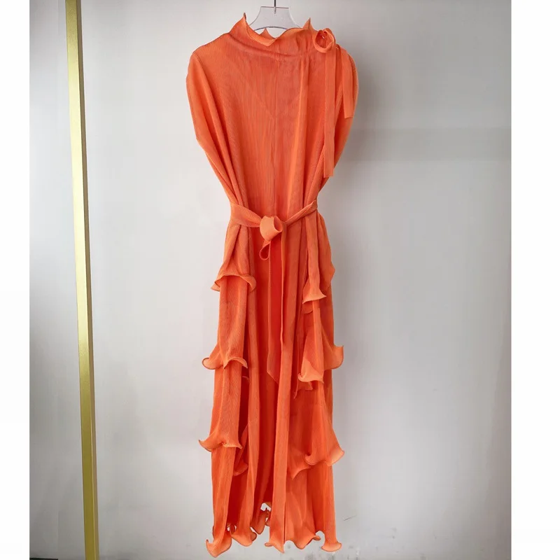 

Miyake pleated loose ladies large size slim fungus skirt summer all-match mid-length belt skirt